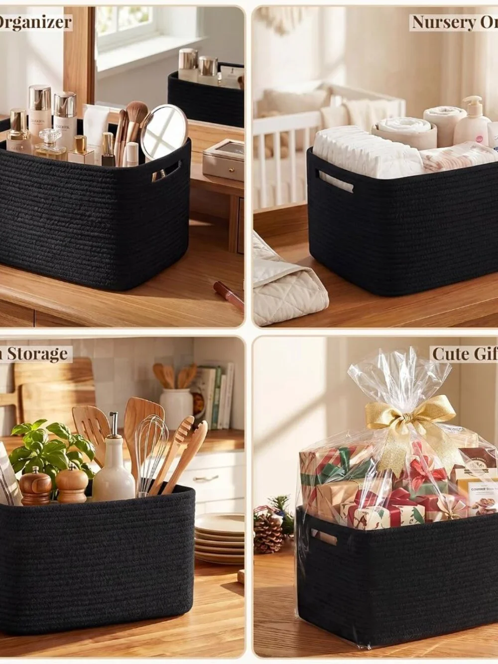 New 4Packs Natural Cotton Rope Storage Baskets for Organizing Toys, Clothes